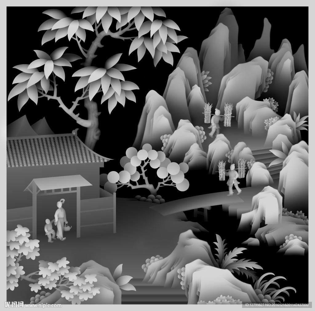 山水灰度图
