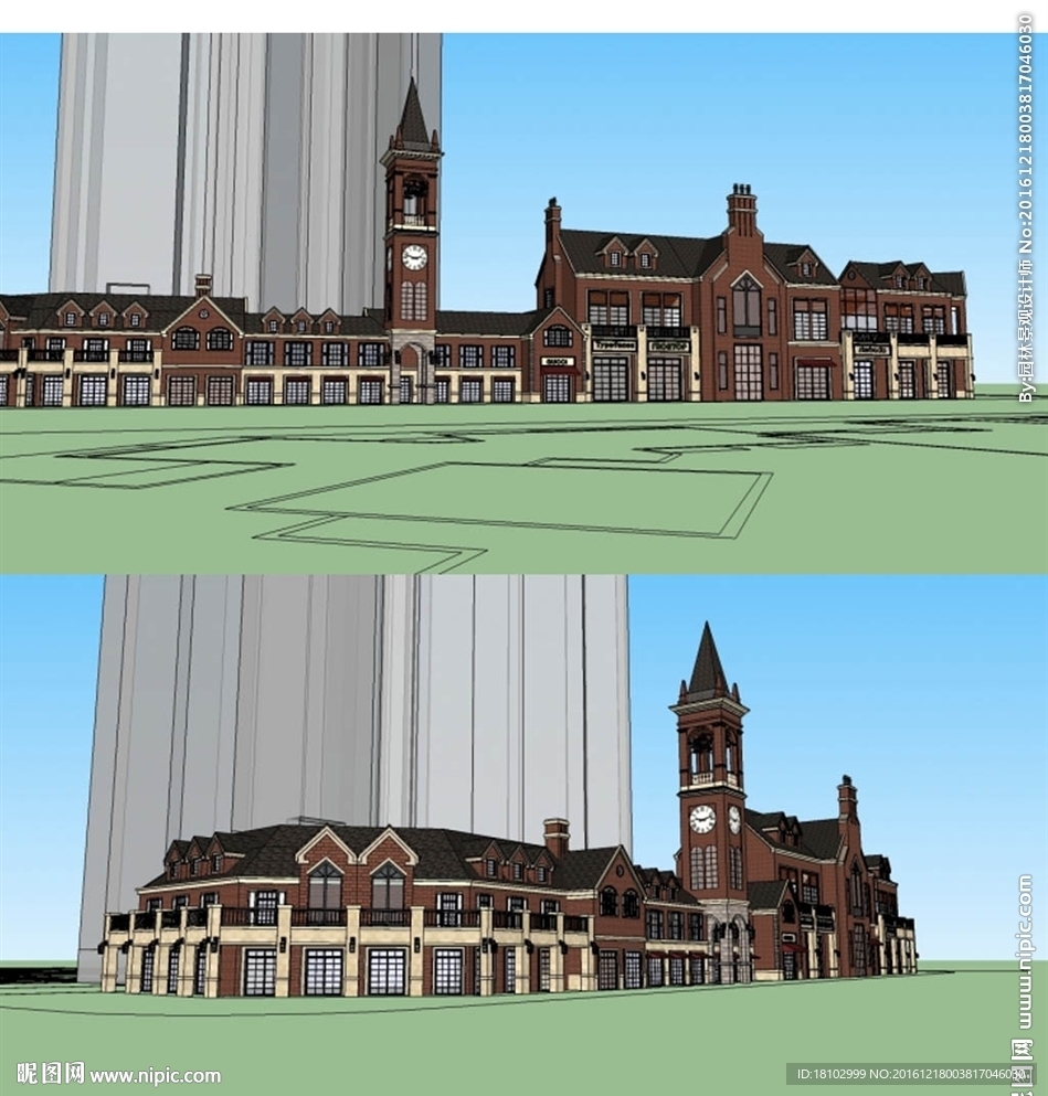 英式商业街建筑草图大师SU模型
