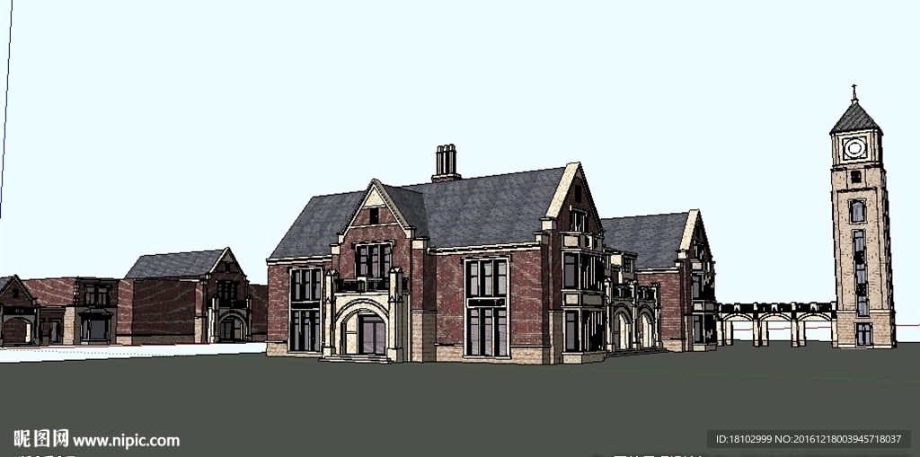 英式会所建筑草图大师SU模型