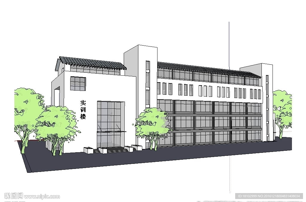 办公实训楼建筑草图大师SU模型
