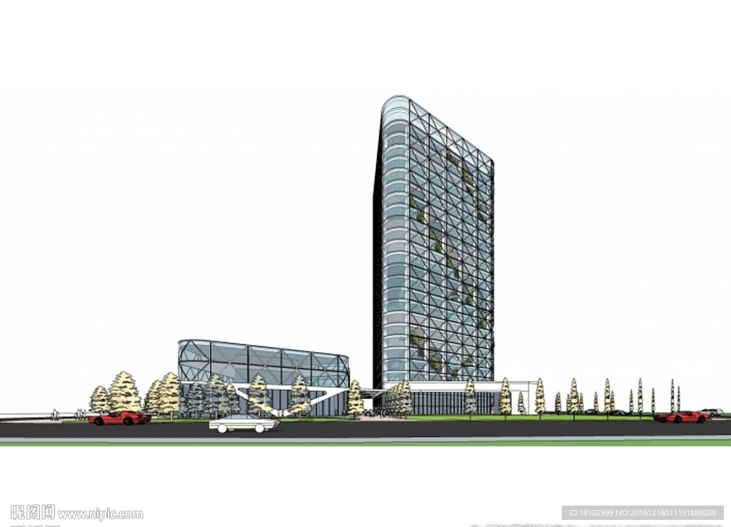 三角办公楼建筑草图大师SU模型
