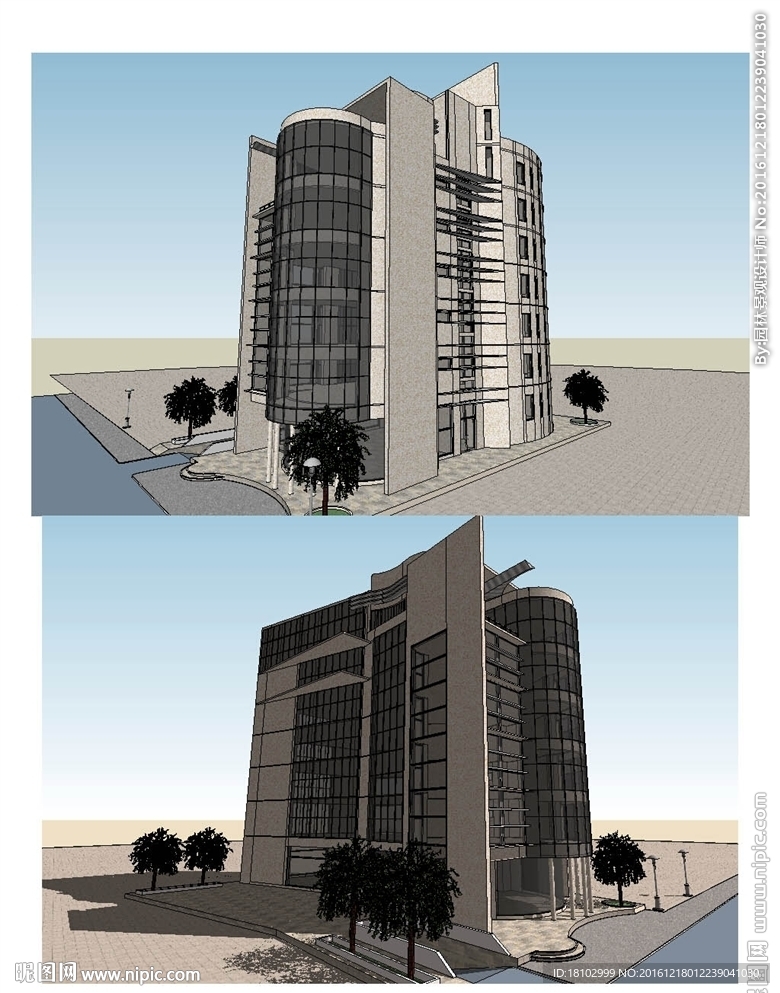 高层办公楼建筑草图大师SU模型