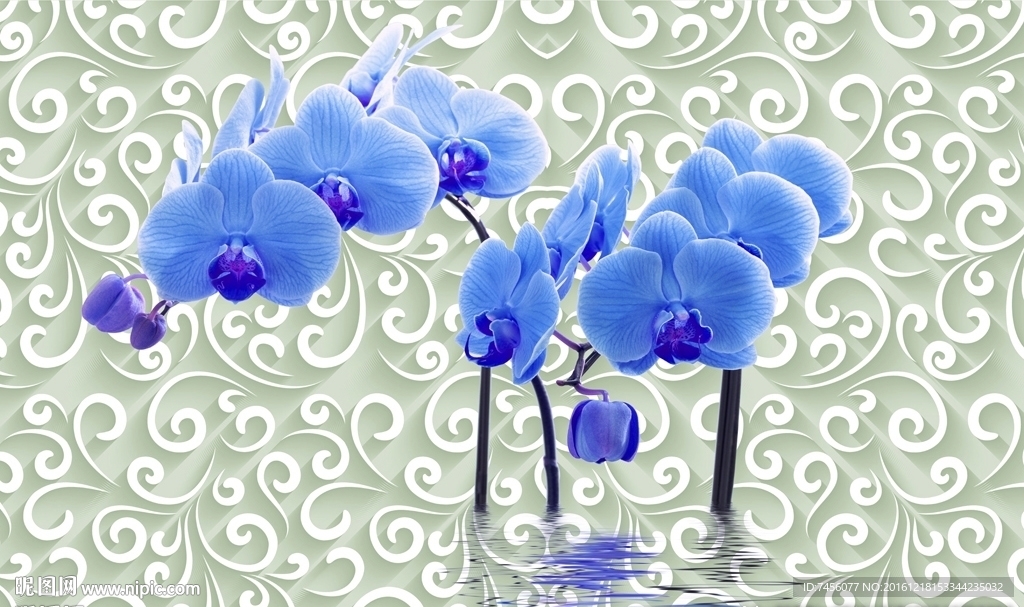 水中兰花浮雕立体背景墙
