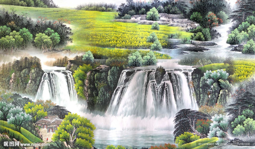 山水国画电视背景墙