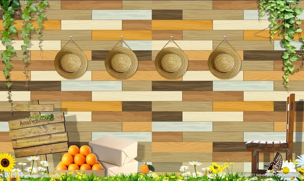 草帽时尚立体墙面背景墙