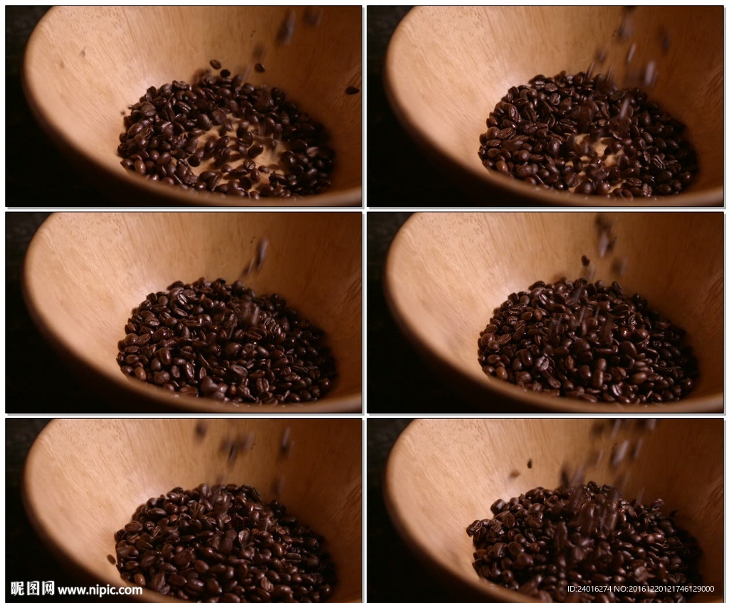 咖啡豆倒入木桶慢镜头素材视频