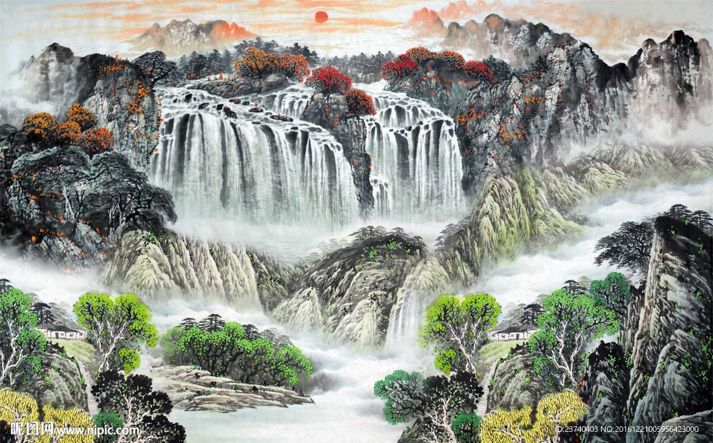 山水国画电视背景墙