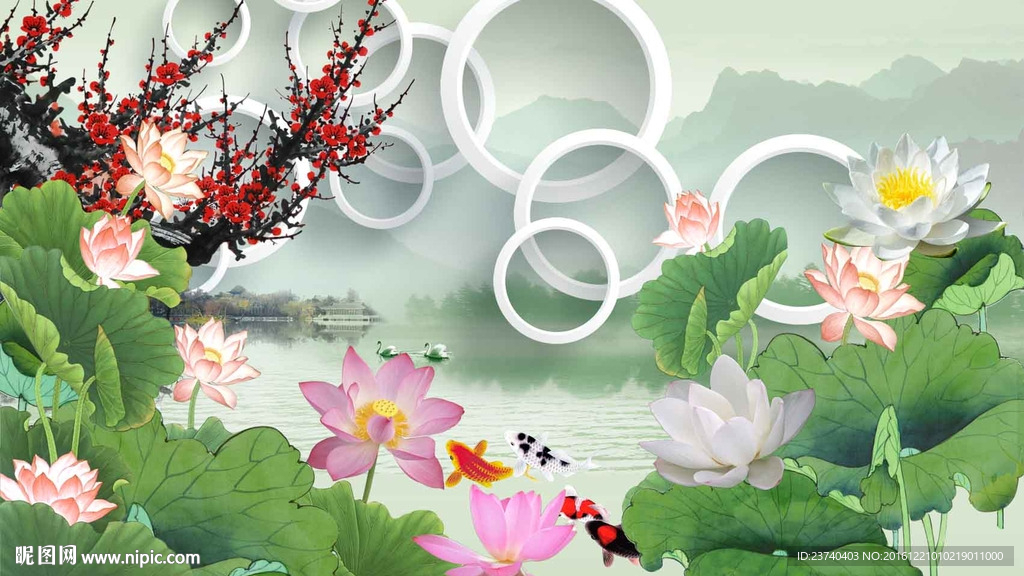 荷花背景墙