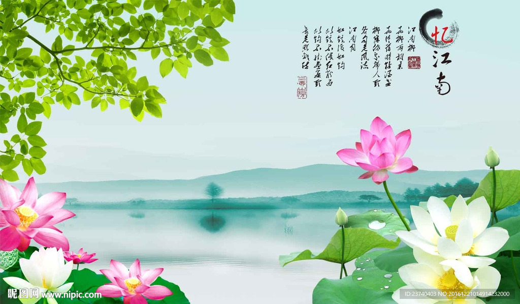 荷花壁画