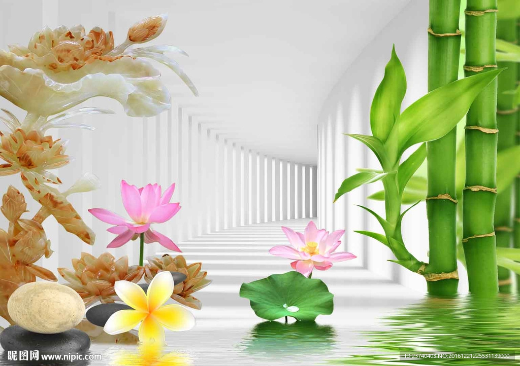3d荷花背景墙