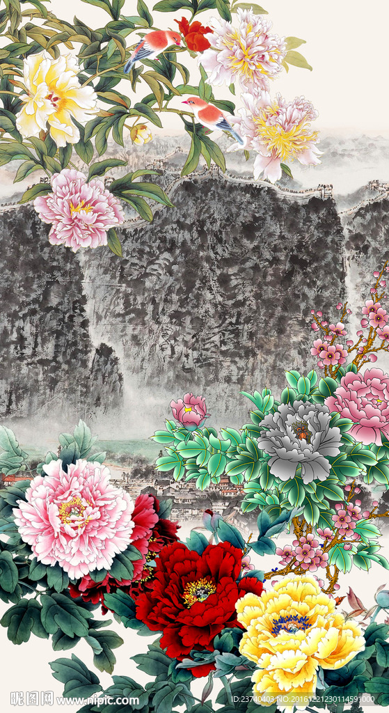 牡丹背景墙