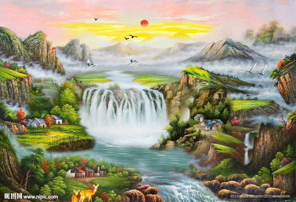聚宝盆油画风景