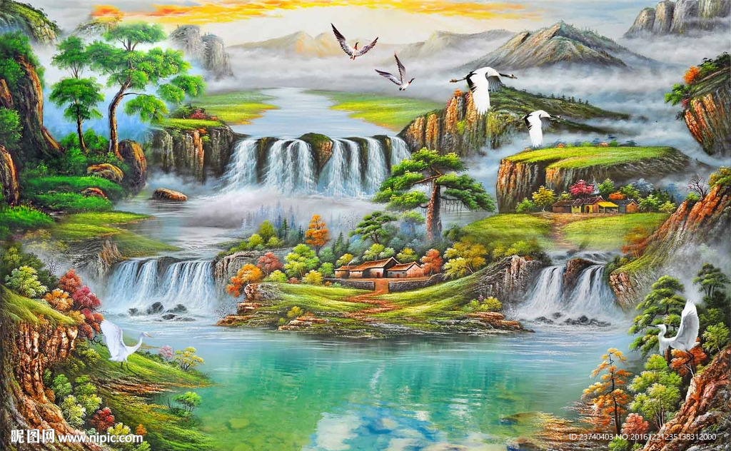 油画风景电视背景墙