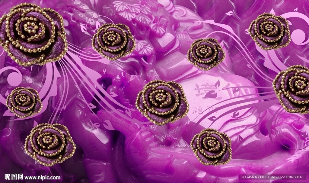 唯美玫瑰花时尚玉石立体背景墙