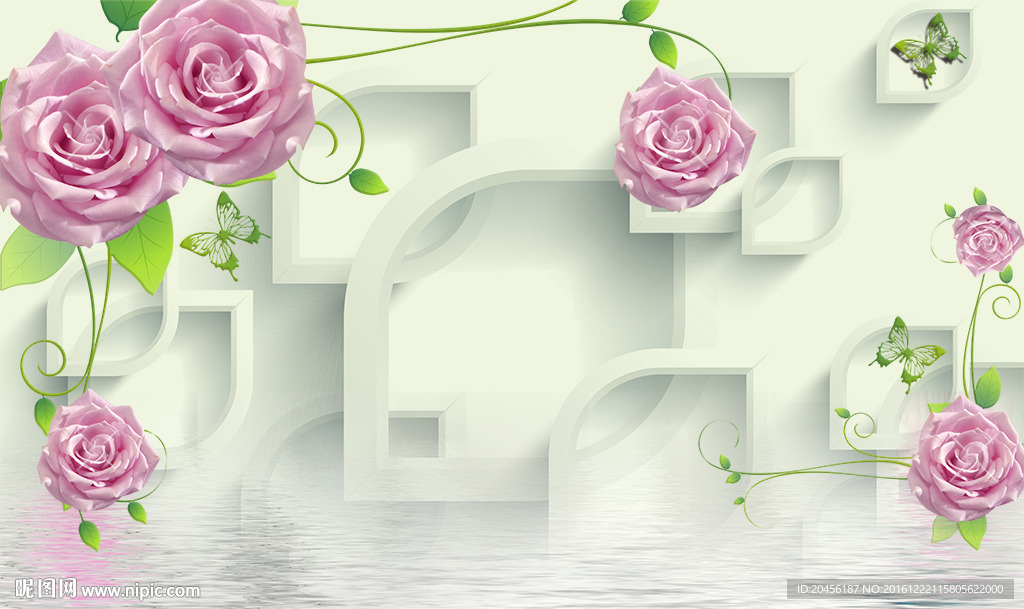 3D水中玫瑰背景墙