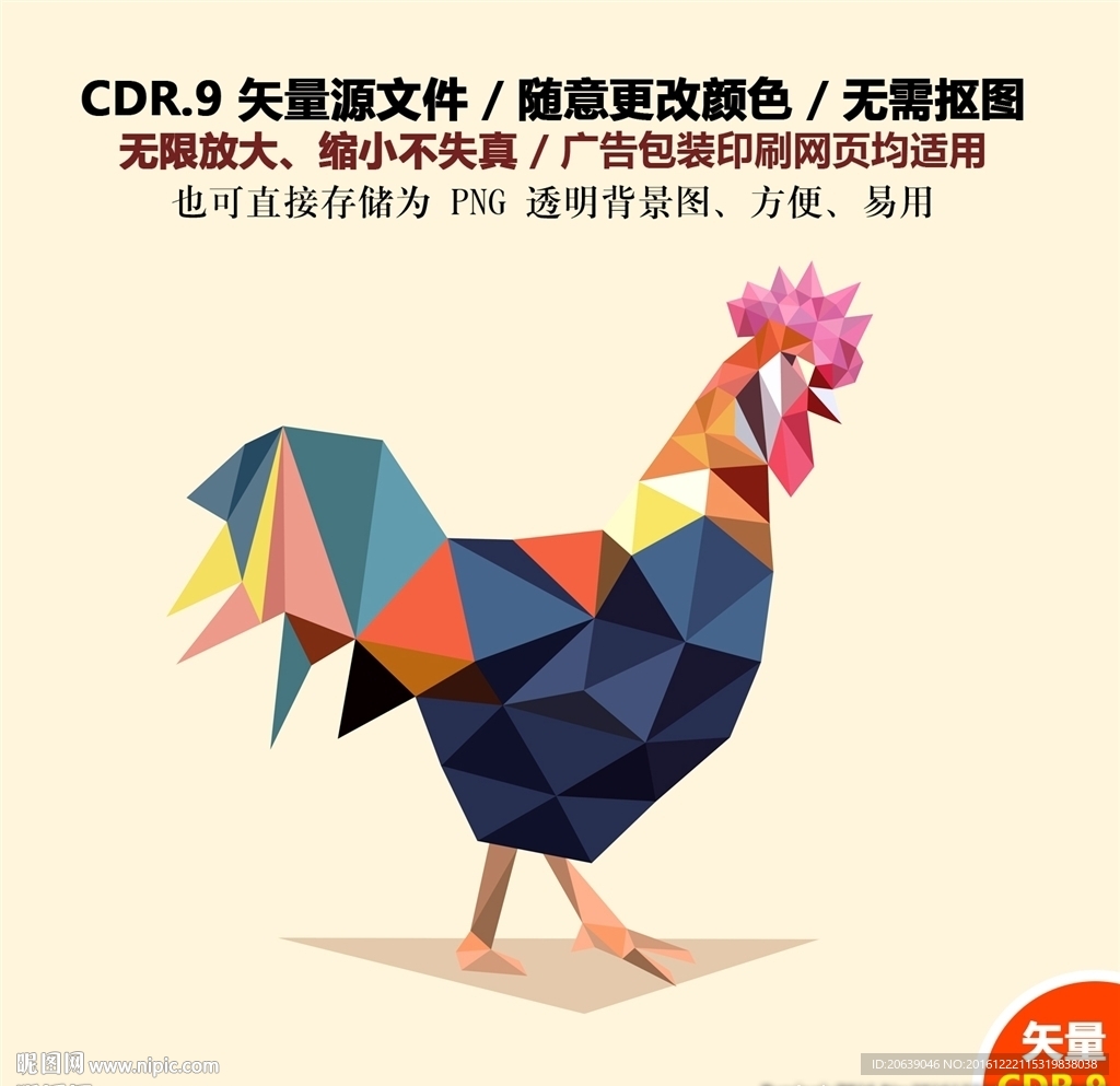 手绘色块公鸡鸡仔矢量图
