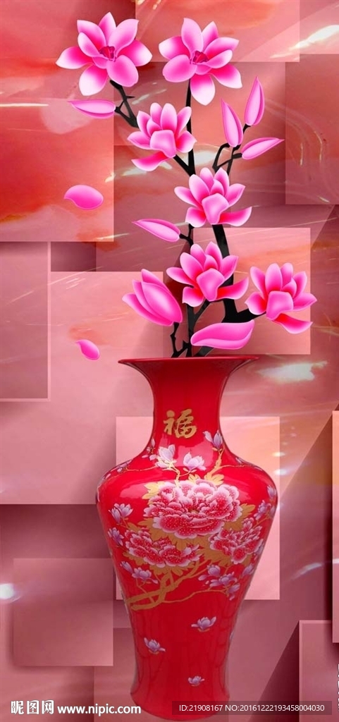 3D立体花瓶中式玄关图片