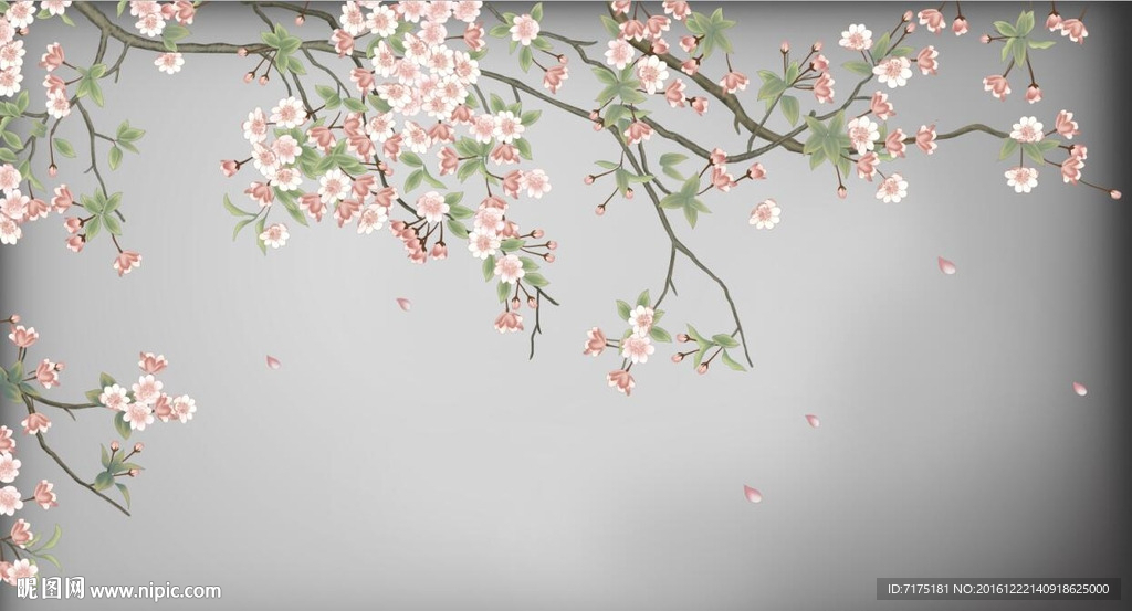 手绘花鸟图背景墙