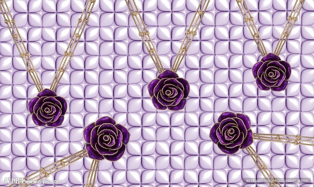 紫色玫瑰花吊坠立体软包背景墙