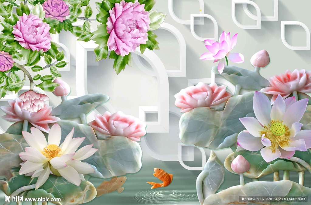 玉雕荷花背景墙