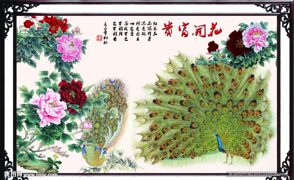 花开富贵孔雀图