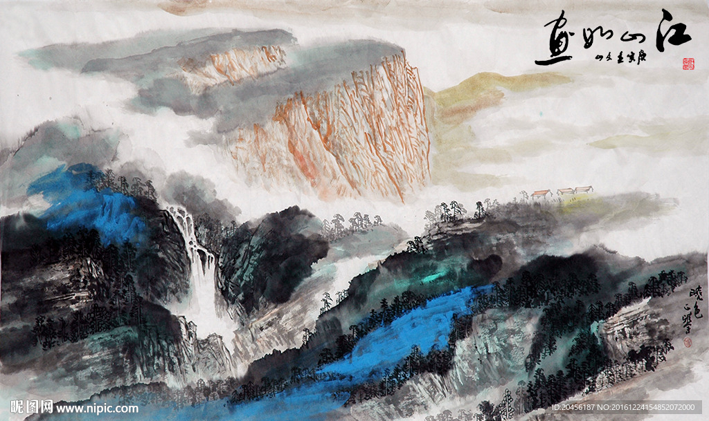 山水水墨山背景墙