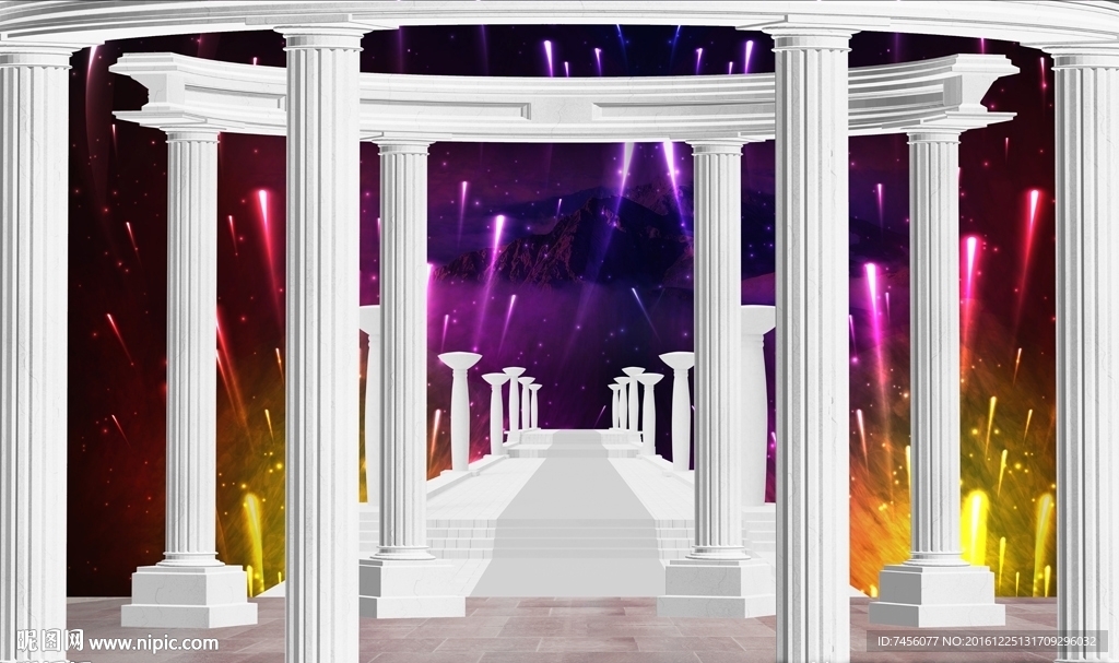 罗马柱时尚紫色流星立体背景墙