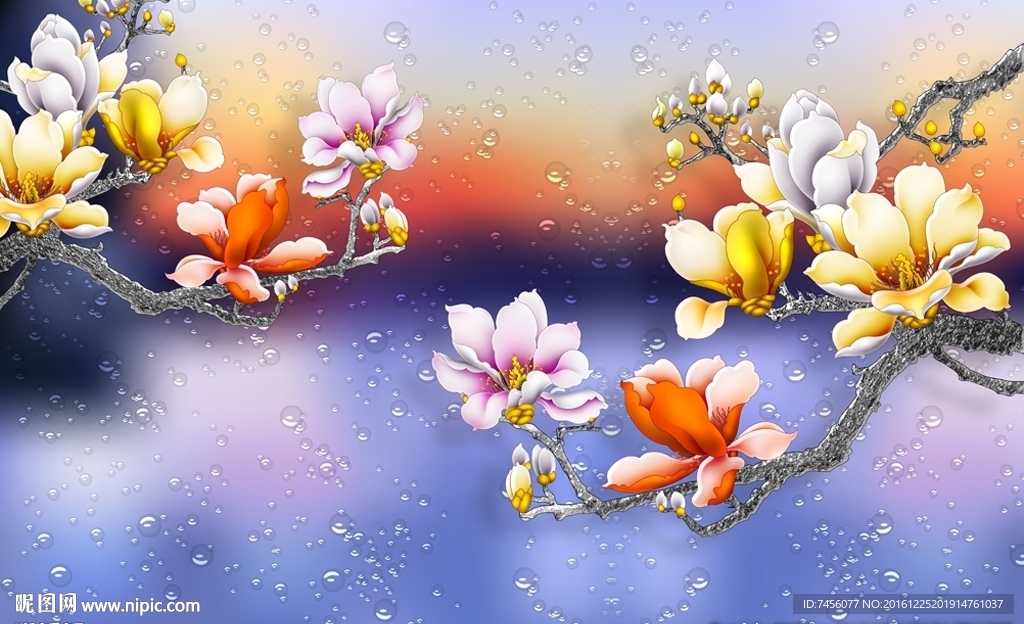 彩雕兰花烟雨时尚背景墙