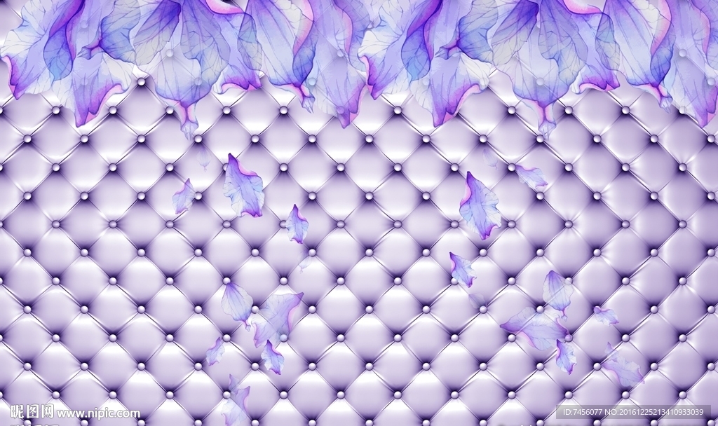 紫色浪漫飘花软包背景墙