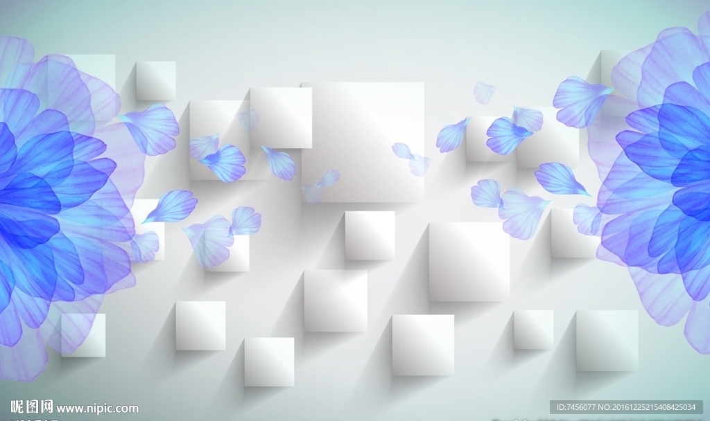 蓝色水墨飘花立体背景墙