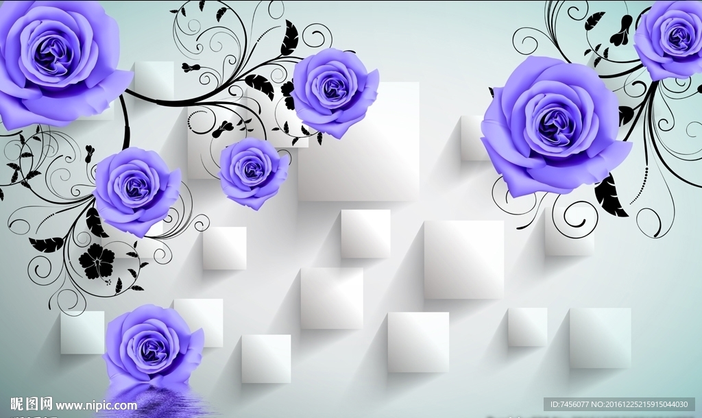 紫色玫瑰花时尚立体背景墙
