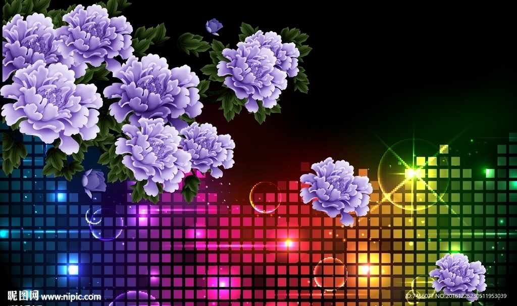 水晶时尚紫色花卉立体背景墙