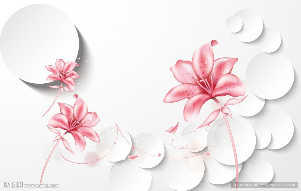 3d圆圈背景墙花卉壁画