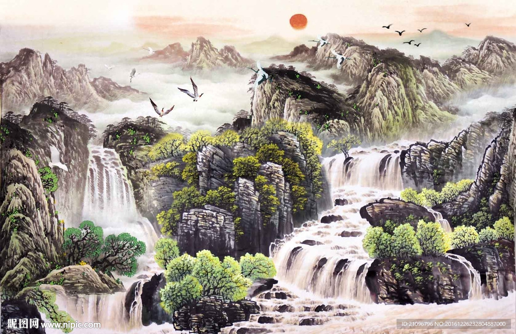 国画山水电视背景墙