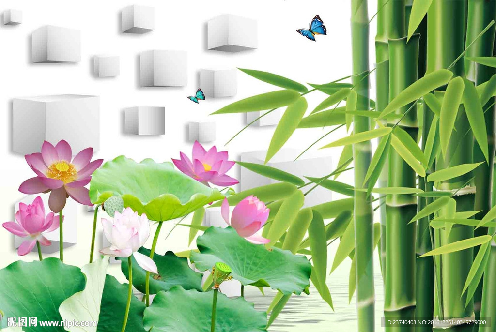 3d竹子荷花背景墙