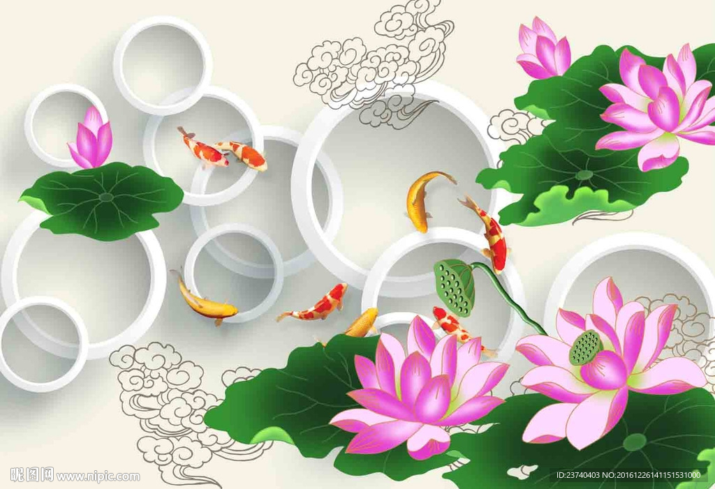 3d荷花背景墙