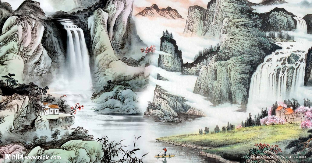 山水国画电视背景墙