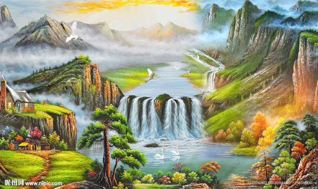 油画风景电视背景墙