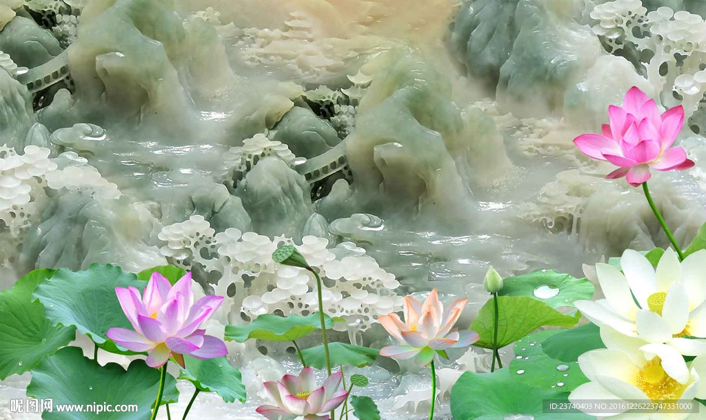 玉雕荷花背景墙