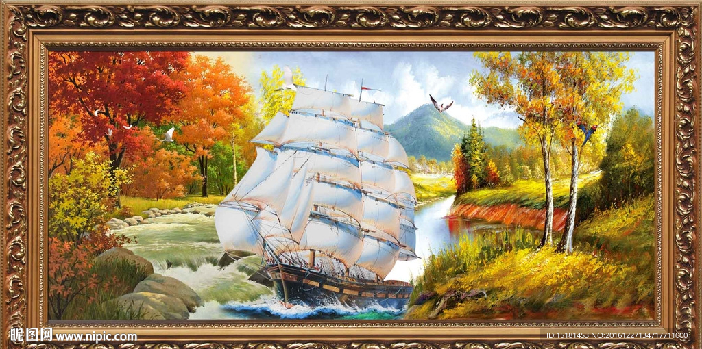 油画风景一帆风顺