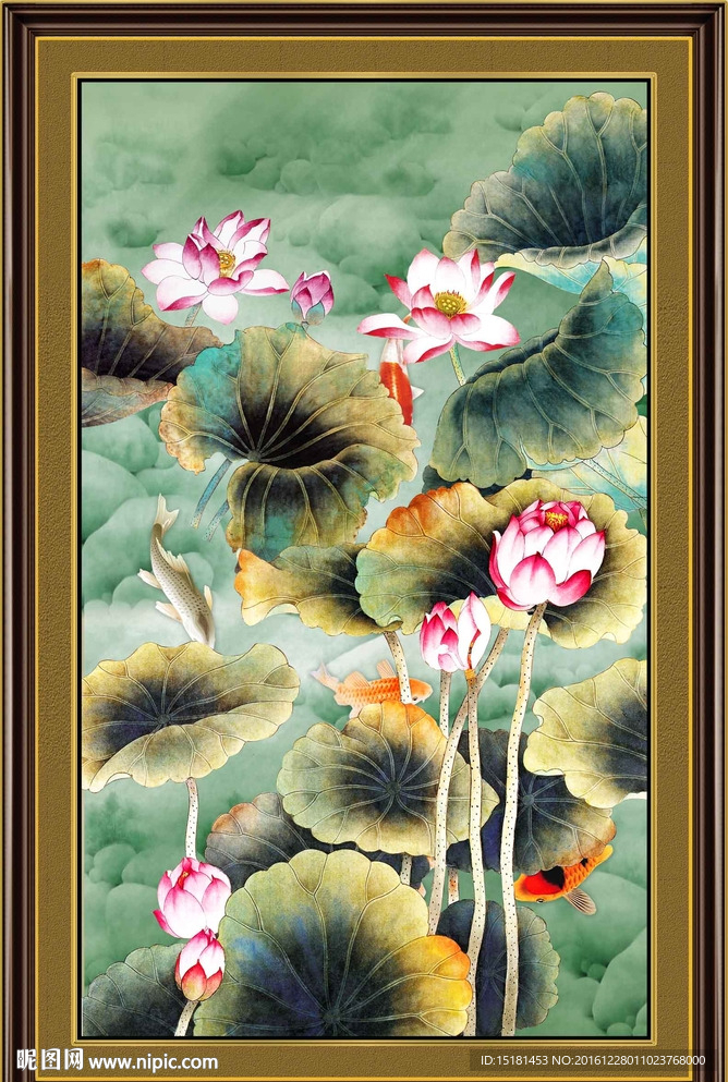 荷花竖幅