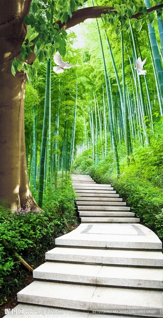 竹林石阶玄关背景