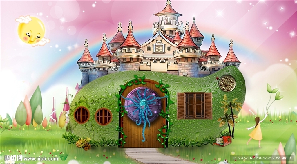 幼儿园魔法城堡彩虹背景