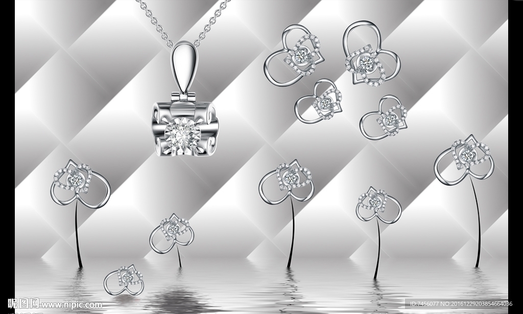 珠宝水中爱心吊坠软包背景墙