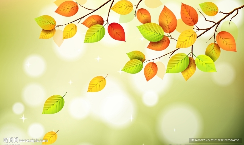 绿色小清新飘叶唯美背景墙