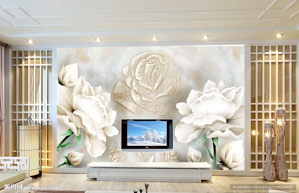 3D立体时尚花卉背景墙装饰画