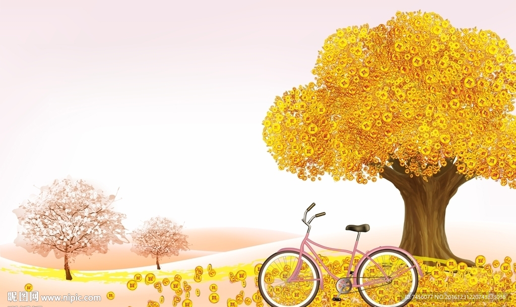 美景金色招财树自行车背景墙
