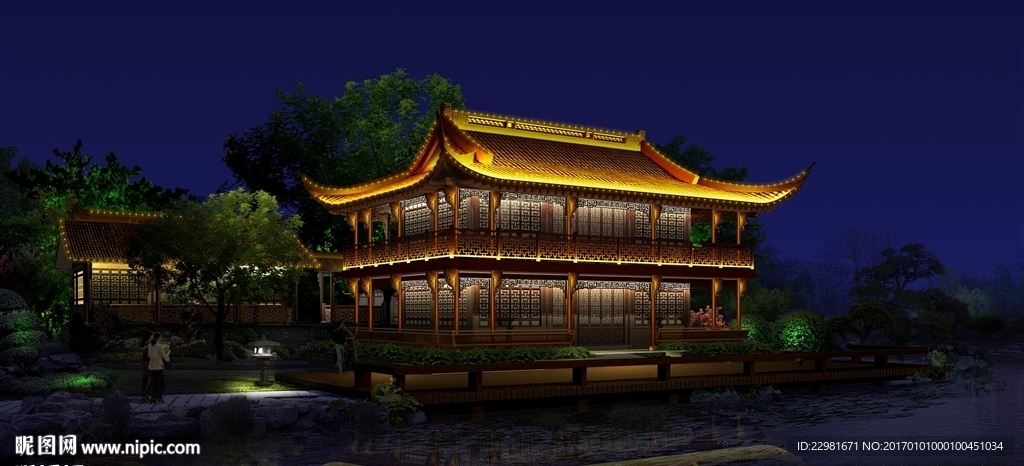 二层古建筑照明设计