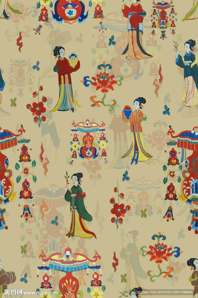 灯笼仕女图图案