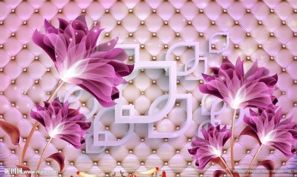 梦幻紫色花瓣软包背景墙